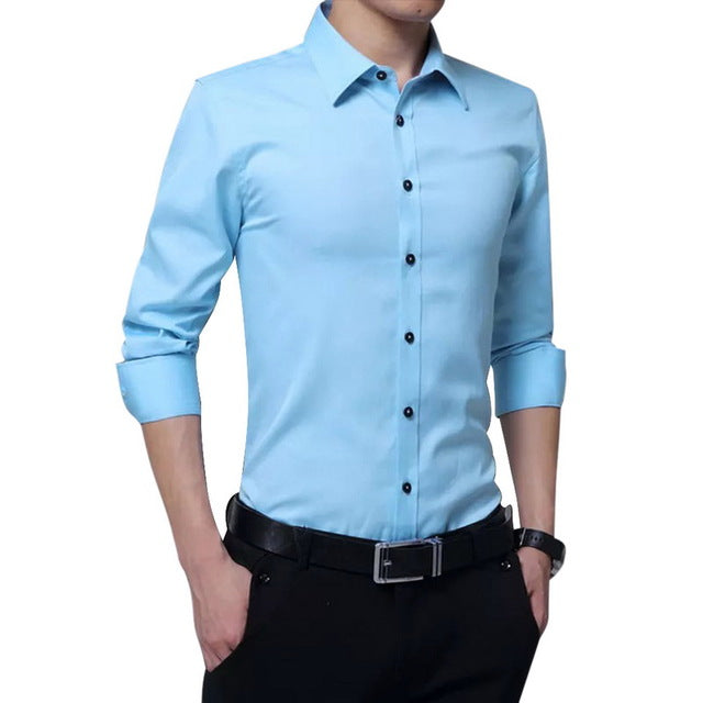 New Arrival Fashion Men's Long Sleeve Casual Shirts Slim Solid Business Dress Shirt Spring Autumn Men's Shirt With Button Shirts