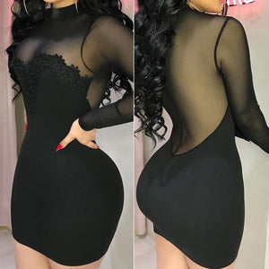 Women Dress Bandage Bodycon Applique Evening See through Party Mesh Spliced Short Mini Pencil Dress Summer Women Sexy vestidos