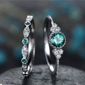 2 pieces/set Sapphire/emerald stackable rings Sexy models wear party Top quality jewelry fashion gifts Temperament Women's Ring