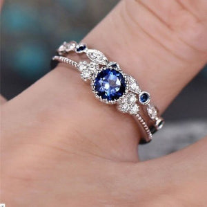 2 pieces/set Sapphire/emerald stackable rings Sexy models wear party Top quality jewelry fashion gifts Temperament Women's Ring