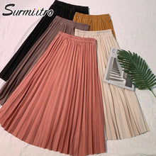 Load image into Gallery viewer, Surmiitro Elegant Solid Midi Pleated Skirt Women 2020 Spring Ladies Korean Red Black High Waist A-line School Long Skirt Female
