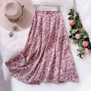 2020 Summer Flower Print Women Boho Skirt High Waist A-Line Long Skirt Casual Faldas Jupe Femme Saia Women Chiffon Skirt