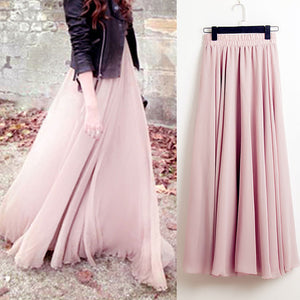 2020 Bohemia Long Skirts Women Stretch High Waist Solid Chiffon A-Line Skirt Casual Pleated Maxi Skirt Faldas Saias Streetwear