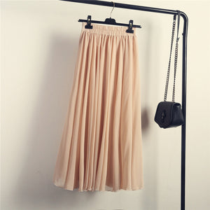 2020 Bohemia Long Skirts Women Stretch High Waist Solid Chiffon A-Line Skirt Casual Pleated Maxi Skirt Faldas Saias Streetwear