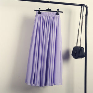 2020 Bohemia Long Skirts Women Stretch High Waist Solid Chiffon A-Line Skirt Casual Pleated Maxi Skirt Faldas Saias Streetwear