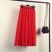 Load image into Gallery viewer, 2020 Bohemia Long Skirts Women Stretch High Waist Solid Chiffon A-Line Skirt Casual Pleated Maxi Skirt Faldas Saias Streetwear
