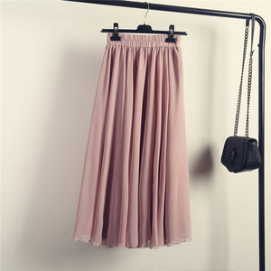 2020 Bohemia Long Skirts Women Stretch High Waist Solid Chiffon A-Line Skirt Casual Pleated Maxi Skirt Faldas Saias Streetwear