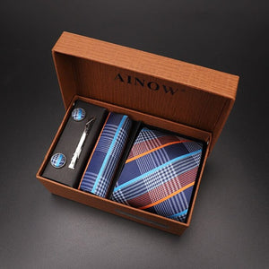 luxury tie set gift box for men 2019 jacquard necktie and pocket square clip cufflinks red black blue handkerchief formal dress