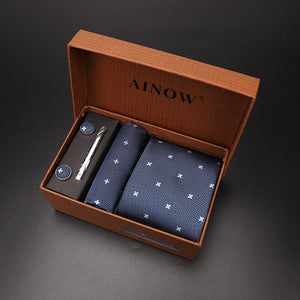 luxury tie set gift box for men 2019 jacquard necktie and pocket square clip cufflinks red black blue handkerchief formal dress