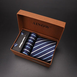 luxury tie set gift box for men 2019 jacquard necktie and pocket square clip cufflinks red black blue handkerchief formal dress