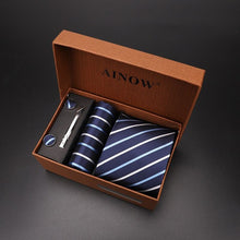 Load image into Gallery viewer, luxury tie set gift box for men 2019 jacquard necktie and pocket square clip cufflinks red black blue handkerchief formal dress

