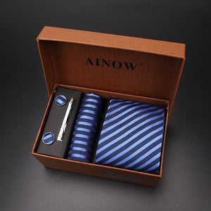 luxury tie set gift box for men 2019 jacquard necktie and pocket square clip cufflinks red black blue handkerchief formal dress