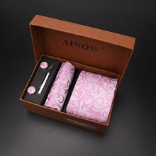 Load image into Gallery viewer, luxury tie set gift box for men 2019 jacquard necktie and pocket square clip cufflinks red black blue handkerchief formal dress
