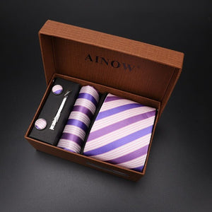 luxury tie set gift box for men 2019 jacquard necktie and pocket square clip cufflinks red black blue handkerchief formal dress