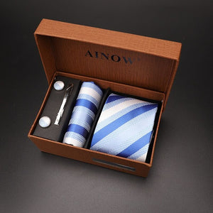 luxury tie set gift box for men 2019 jacquard necktie and pocket square clip cufflinks red black blue handkerchief formal dress