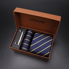 Load image into Gallery viewer, luxury tie set gift box for men 2019 jacquard necktie and pocket square clip cufflinks red black blue handkerchief formal dress
