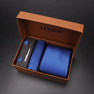 luxury tie set gift box for men 2019 jacquard necktie and pocket square clip cufflinks red black blue handkerchief formal dress