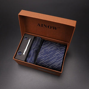 luxury tie set gift box for men 2019 jacquard necktie and pocket square clip cufflinks red black blue handkerchief formal dress