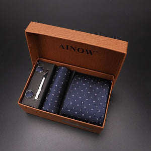 luxury tie set gift box for men 2019 jacquard necktie and pocket square clip cufflinks red black blue handkerchief formal dress