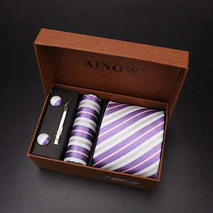 luxury tie set gift box for men 2019 jacquard necktie and pocket square clip cufflinks red black blue handkerchief formal dress