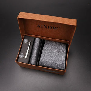 luxury tie set gift box for men 2019 jacquard necktie and pocket square clip cufflinks red black blue handkerchief formal dress