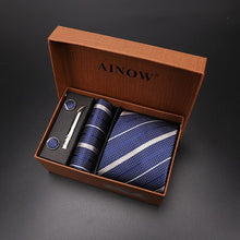 Load image into Gallery viewer, luxury tie set gift box for men 2019 jacquard necktie and pocket square clip cufflinks red black blue handkerchief formal dress
