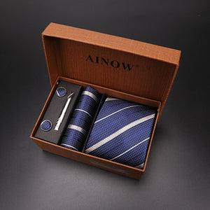 luxury tie set gift box for men 2019 jacquard necktie and pocket square clip cufflinks red black blue handkerchief formal dress