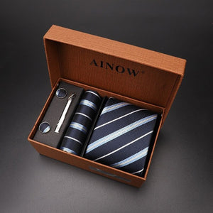 luxury tie set gift box for men 2019 jacquard necktie and pocket square clip cufflinks red black blue handkerchief formal dress