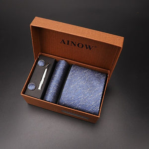 luxury tie set gift box for men 2019 jacquard necktie and pocket square clip cufflinks red black blue handkerchief formal dress