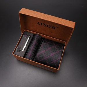 luxury tie set gift box for men 2019 jacquard necktie and pocket square clip cufflinks red black blue handkerchief formal dress