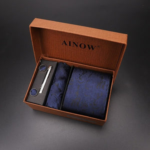 luxury tie set gift box for men 2019 jacquard necktie and pocket square clip cufflinks red black blue handkerchief formal dress