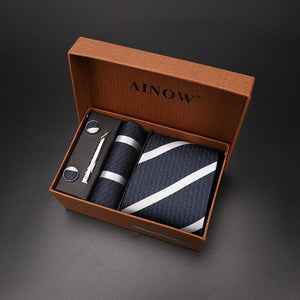 luxury tie set gift box for men 2019 jacquard necktie and pocket square clip cufflinks red black blue handkerchief formal dress