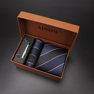 luxury tie set gift box for men 2019 jacquard necktie and pocket square clip cufflinks red black blue handkerchief formal dress