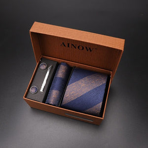 luxury tie set gift box for men 2019 jacquard necktie and pocket square clip cufflinks red black blue handkerchief formal dress