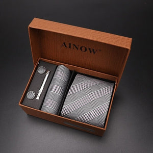 luxury tie set gift box for men 2019 jacquard necktie and pocket square clip cufflinks red black blue handkerchief formal dress