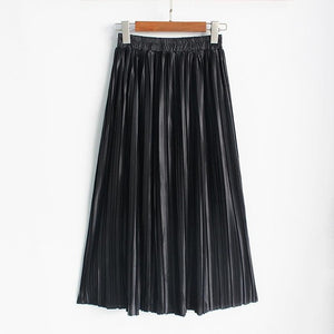 Hermicci 2020 Fashion Skirts Summer Pleated Long Skirts Women Metallic Midi Skirts Faldas Largas Mujer