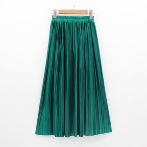 Hermicci 2020 Fashion Skirts Summer Pleated Long Skirts Women Metallic Midi Skirts Faldas Largas Mujer