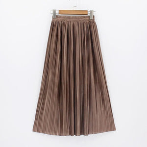 Hermicci 2020 Fashion Skirts Summer Pleated Long Skirts Women Metallic Midi Skirts Faldas Largas Mujer