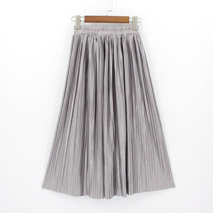 Hermicci 2020 Fashion Skirts Summer Pleated Long Skirts Women Metallic Midi Skirts Faldas Largas Mujer