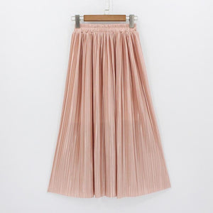 Hermicci 2020 Fashion Skirts Summer Pleated Long Skirts Women Metallic Midi Skirts Faldas Largas Mujer