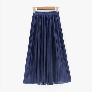 Hermicci 2020 Fashion Skirts Summer Pleated Long Skirts Women Metallic Midi Skirts Faldas Largas Mujer