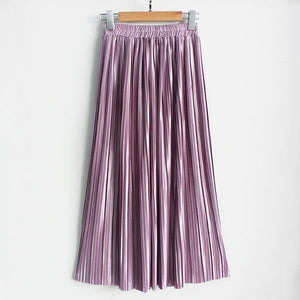 Hermicci 2020 Fashion Skirts Summer Pleated Long Skirts Women Metallic Midi Skirts Faldas Largas Mujer