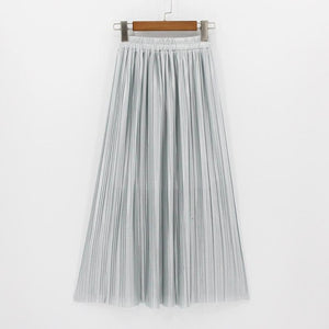 Hermicci 2020 Fashion Skirts Summer Pleated Long Skirts Women Metallic Midi Skirts Faldas Largas Mujer