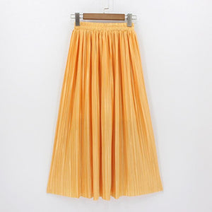 Hermicci 2020 Fashion Skirts Summer Pleated Long Skirts Women Metallic Midi Skirts Faldas Largas Mujer