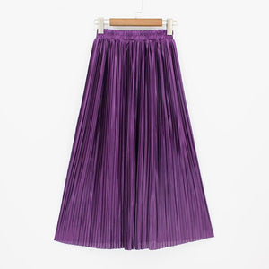 Hermicci 2020 Fashion Skirts Summer Pleated Long Skirts Women Metallic Midi Skirts Faldas Largas Mujer