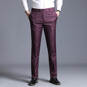 Men's slim suit separate trousers formal wedding business fashion straight men's trousers light grey thin office dress pants