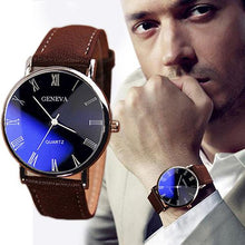 Load image into Gallery viewer, Men Roman Numerals Blu-Ray Faux Leather Band Quartz Analog Business Wrist Watch
