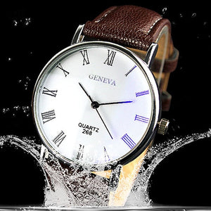 Men Roman Numerals Blu-Ray Faux Leather Band Quartz Analog Business Wrist Watch