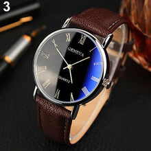 Load image into Gallery viewer, Men Roman Numerals Blu-Ray Faux Leather Band Quartz Analog Business Wrist Watch
