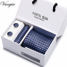 Load image into Gallery viewer, New Plaid  men ties set  Extra Long Size 145cm*8cm Necktie navy blue Paisley Silk Jacquard Woven Neck Tie Suit Wedding Party
